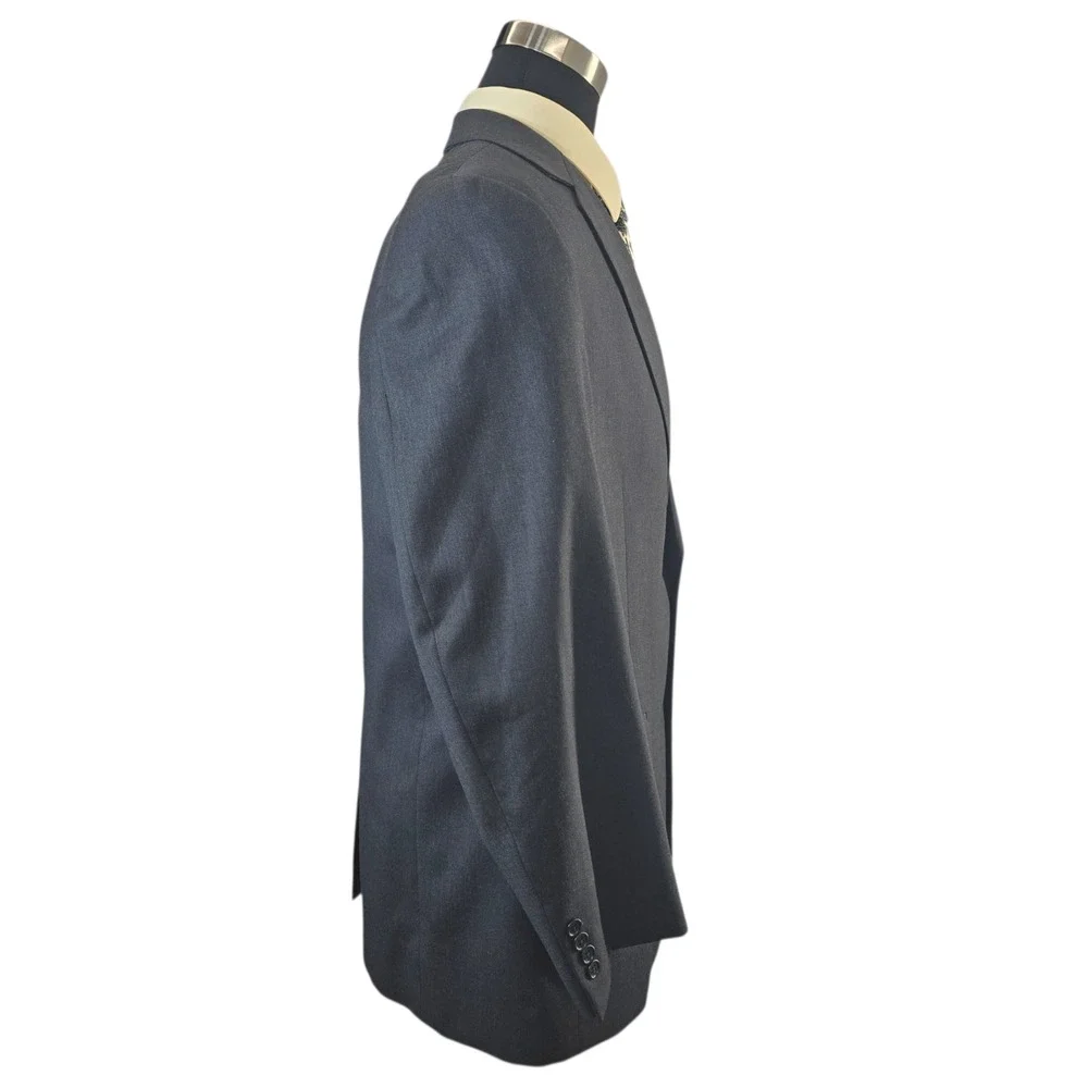 Hart Schaffner Marx Blazer Mens 46R Blue Gray Two Button Wool Blend USA Made‎